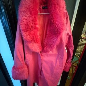 Chic Pink Teddy Jacket with Faux Fur Trim